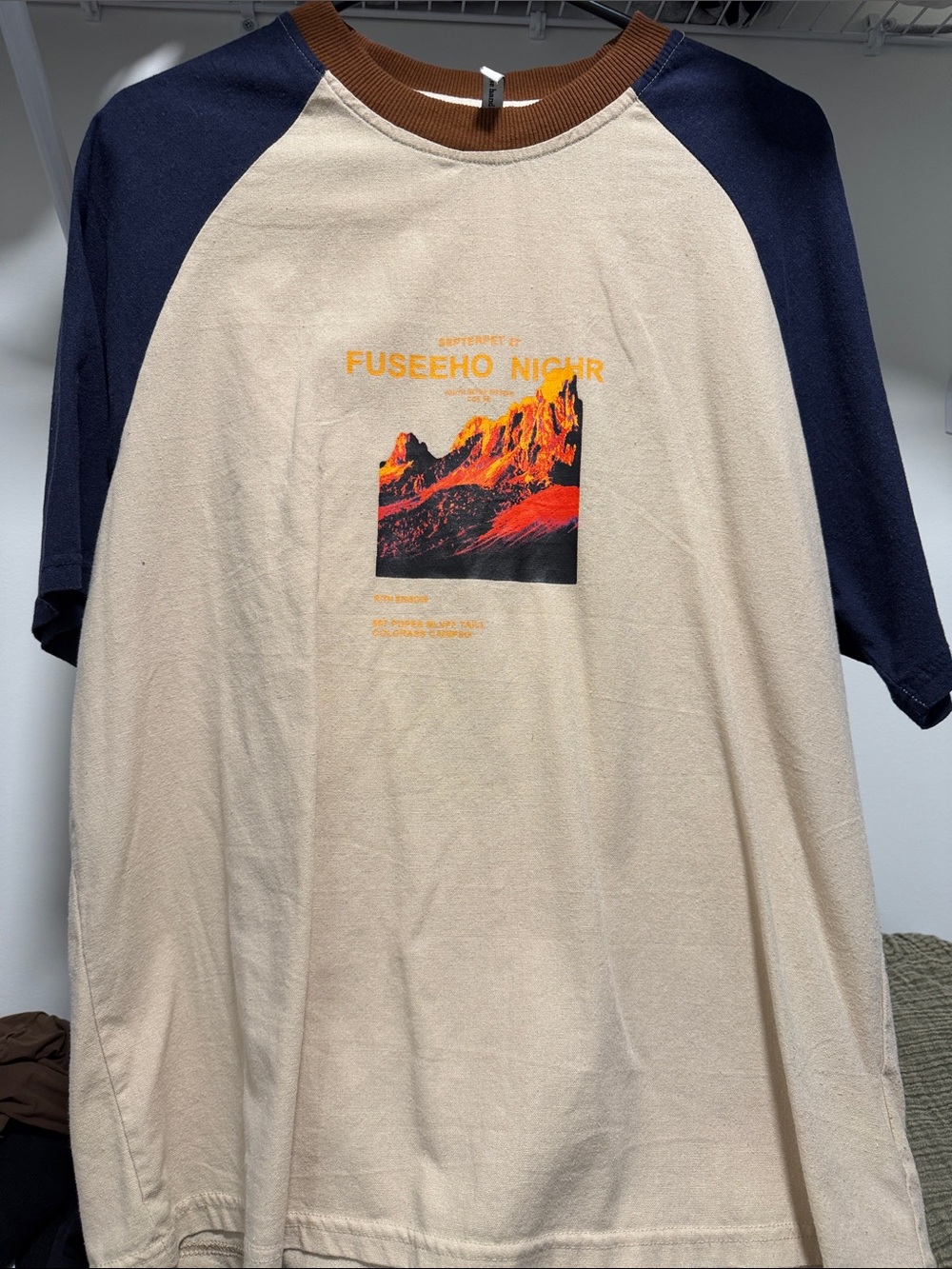 Men's Beige and Navy Raglan Graphic Tee